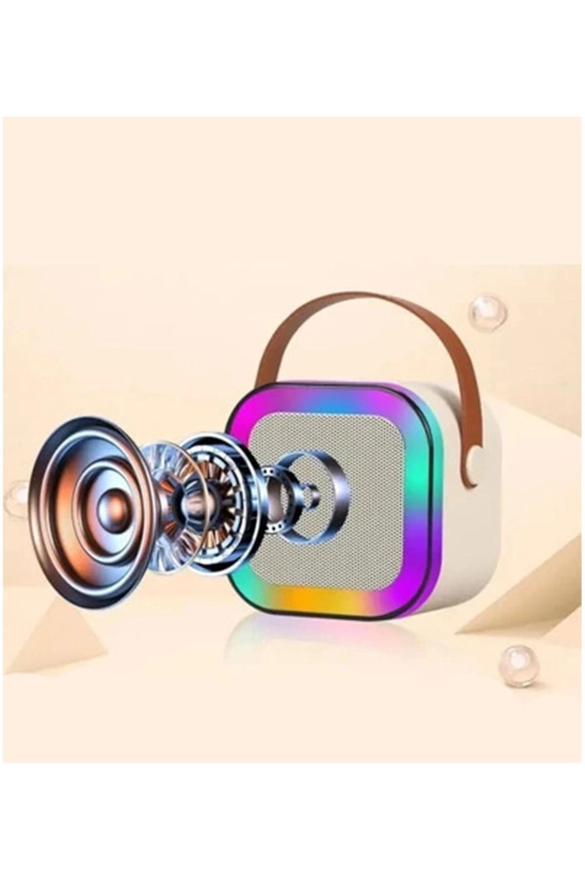 Karaoke Kablosuz Hoparlör Mikrofonlu Rgb Işıklı Bluetooth Speaker Tf Kart/usb Beyaz ( Lisinya )