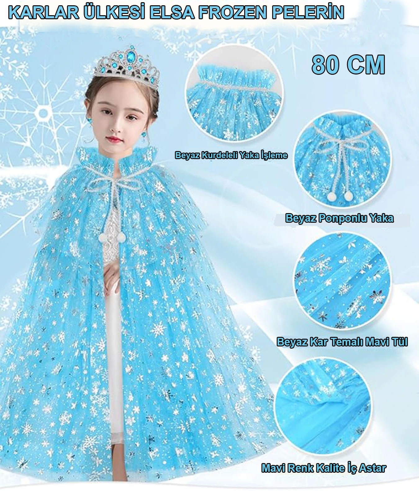 Karlar Ülkesi Elsa Frozen Mavi Pelerin – 80 Cm Çocuk Pelerini ( Lisinya ) Karlar Ülkesi Elsa Frozen Mavi Pelerin – 80 Cm Çocuk Pelerini ( Lisinya )