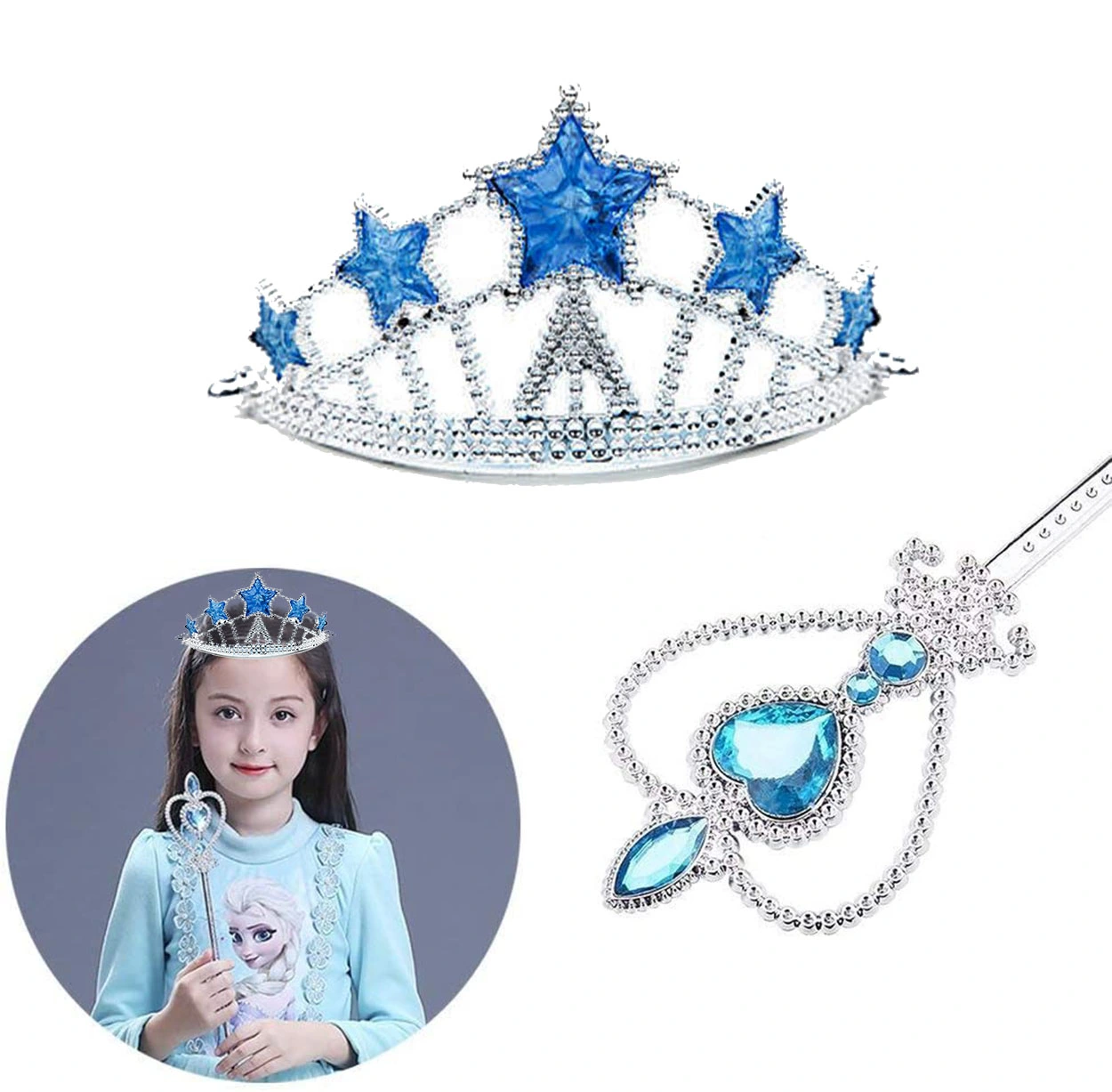 Karlar Ülkesi Elsa Yıldız Mavi Taç Ve Asa Seti ( Lisinya ) Karlar Ülkesi Elsa Yıldız Mavi Taç Ve Asa Seti ( Lisinya )