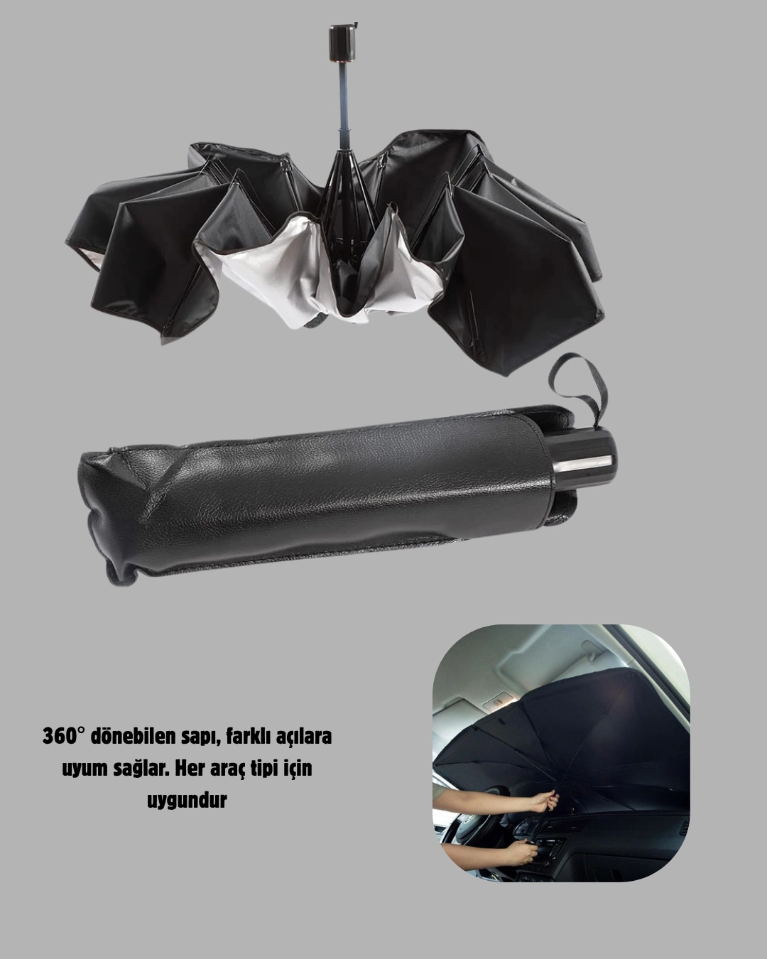 Katlanabilir Ön Cam Güneşliği Şemsiye – Her Araca Uygun Isı Ve Işık Koruması ( Lisinya )
