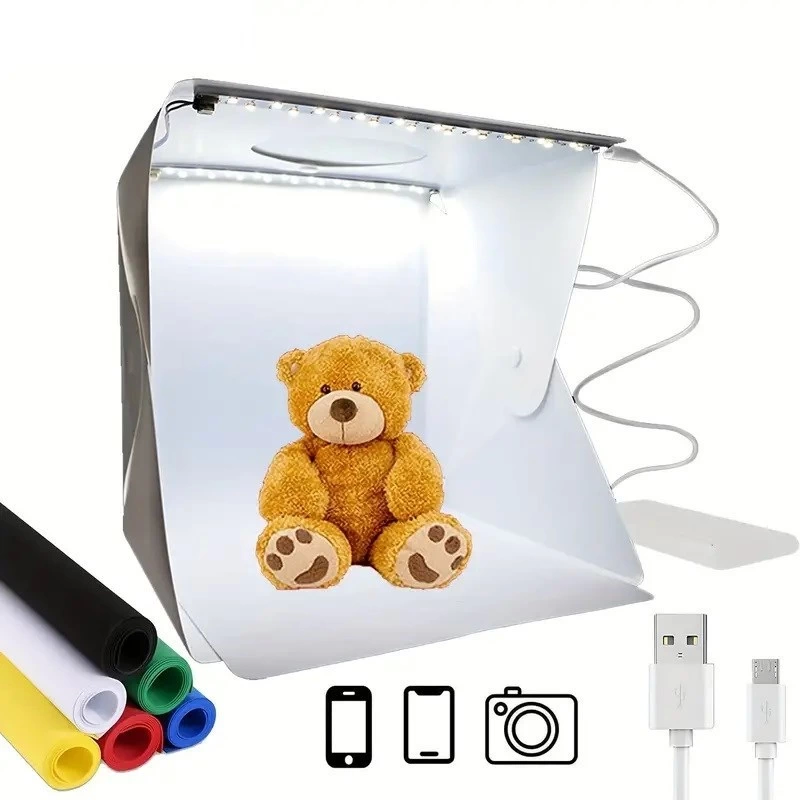 Katlanır Işıklı Fotoğraf Stüdyosu 40x40 Cm 6 Renk Fonlu Ürün Çekimi İçin Uygun Fotoğraf Çekim Kutusu ( Lisinya ) Katlanır Işıklı Fotoğraf Stüdyosu 40x40 Cm 6 Renk Fonlu Ürün Çekimi İçin Uygun Fotoğraf Çekim Kutusu ( Lisinya )