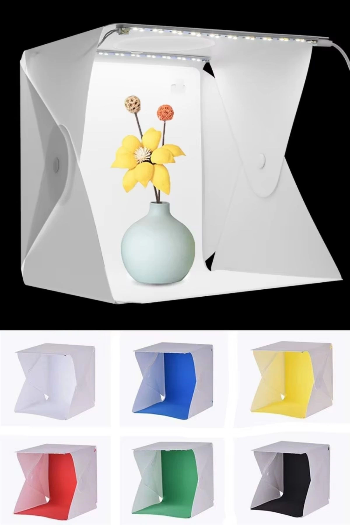 Katlanır Işıklı Fotoğraf Stüdyosu 40x40 Cm 6 Renk Fonlu Ürün Çekimi İçin Uygun Fotoğraf Çekim Kutusu ( Lisinya ) Katlanır Işıklı Fotoğraf Stüdyosu 40x40 Cm 6 Renk Fonlu Ürün Çekimi İçin Uygun Fotoğraf Çekim Kutusu ( Lisinya )