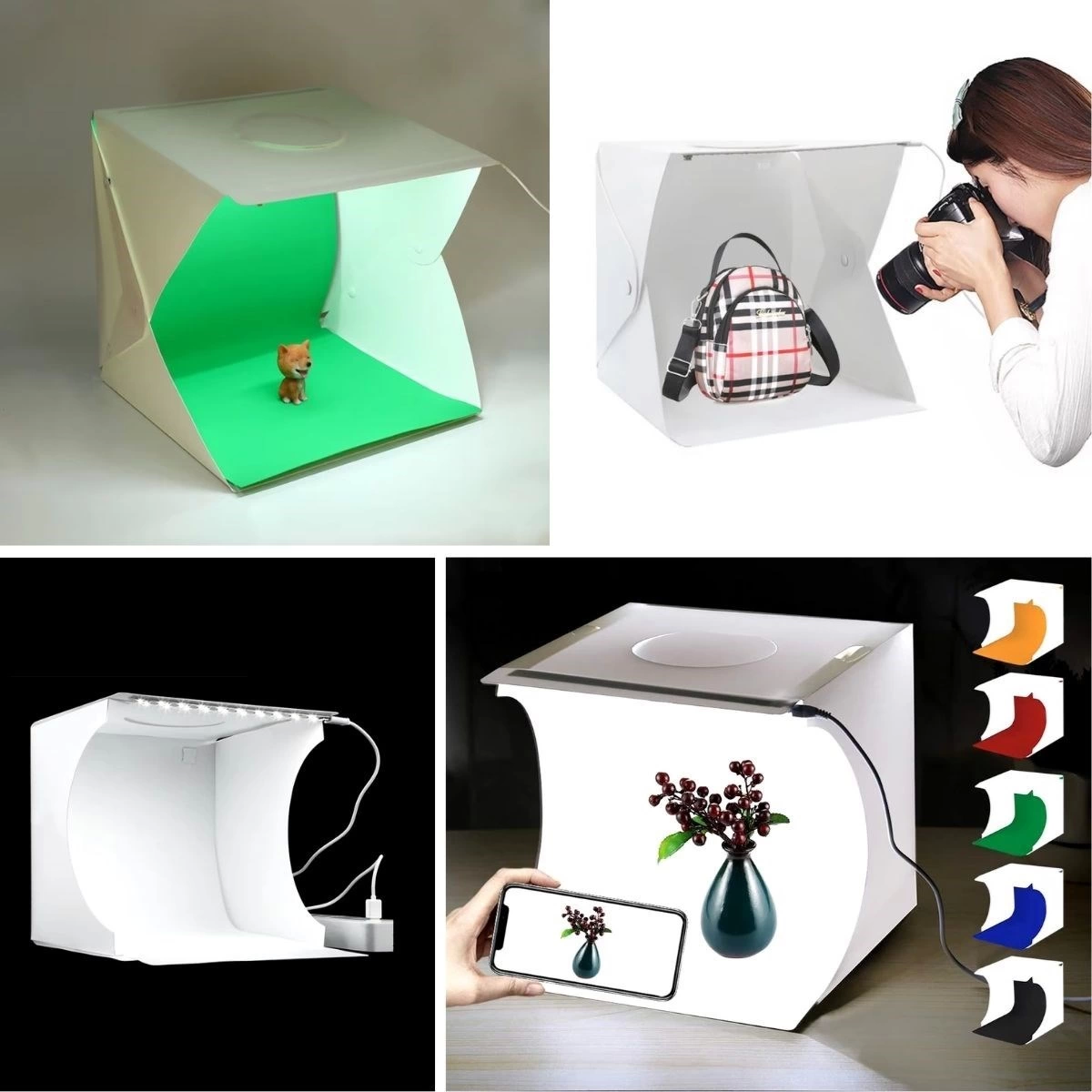 Katlanır Işıklı Fotoğraf Stüdyosu 40x40 Cm 6 Renk Fonlu Ürün Çekimi İçin Uygun Fotoğraf Çekim Kutusu ( Lisinya ) Katlanır Işıklı Fotoğraf Stüdyosu 40x40 Cm 6 Renk Fonlu Ürün Çekimi İçin Uygun Fotoğraf Çekim Kutusu ( Lisinya )