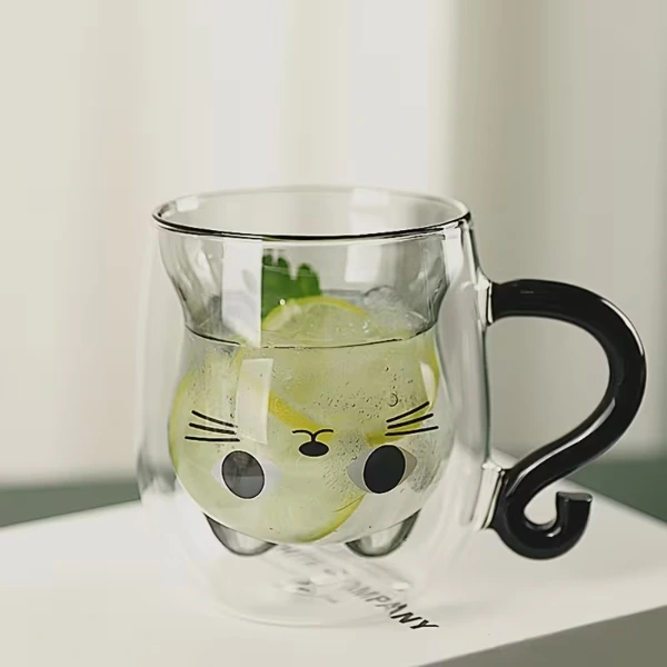 Kedi Figürlü Çift Cidarlı Cam Bardak ( Lisinya ) Kedi Figürlü Çift Cidarlı Cam Bardak ( Lisinya )