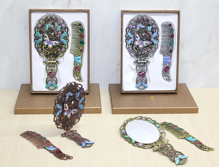 Kelebek Katlanabilir Ayna Ve Tarak Seti Büyük Boy ( Lisinya )