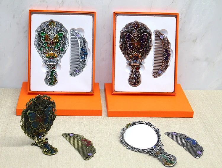 Kelebek Katlanabilir Ayna Ve Tarak Seti Orta Boy ( Lisinya )