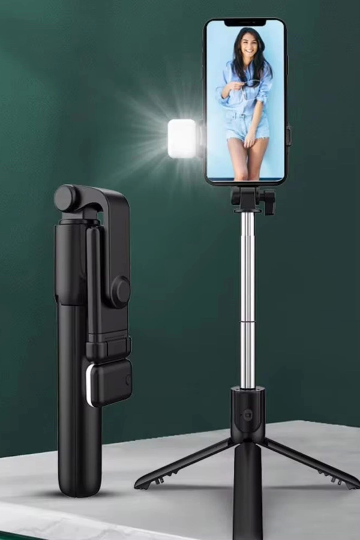 Kendiliğinden Led Işıklı Kumandalı Uzayabilen Selfie Çubuğu,masa Üstü Tripod ( Lisinya ) Kendiliğinden Led Işıklı Kumandalı Uzayabilen Selfie Çubuğu,masa Üstü Tripod ( Lisinya )