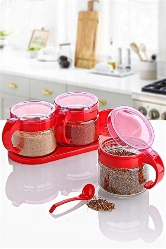 Kırmızı 3lü Standlı Kapaklı Kaşıklı Cam Hava Sızdırmaz Baharatlık Takımı Kc-386 ( Lisinya ) Kırmızı 3lü Standlı Kapaklı Kaşıklı Cam Hava Sızdırmaz Baharatlık Takımı Kc-386 ( Lisinya )