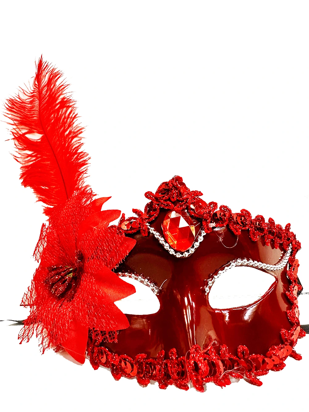 Kırmızı Güllü Ve Tüylü Venedik Maskesi ( Lisinya ) Kırmızı Güllü Ve Tüylü Venedik Maskesi ( Lisinya )