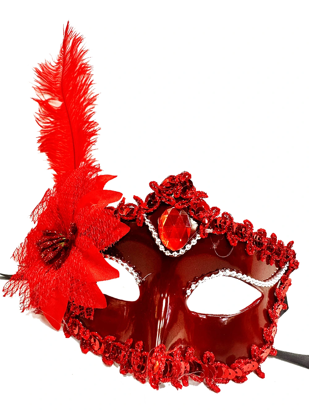 Kırmızı Güllü Ve Tüylü Venedik Maskesi ( Lisinya ) Kırmızı Güllü Ve Tüylü Venedik Maskesi ( Lisinya )