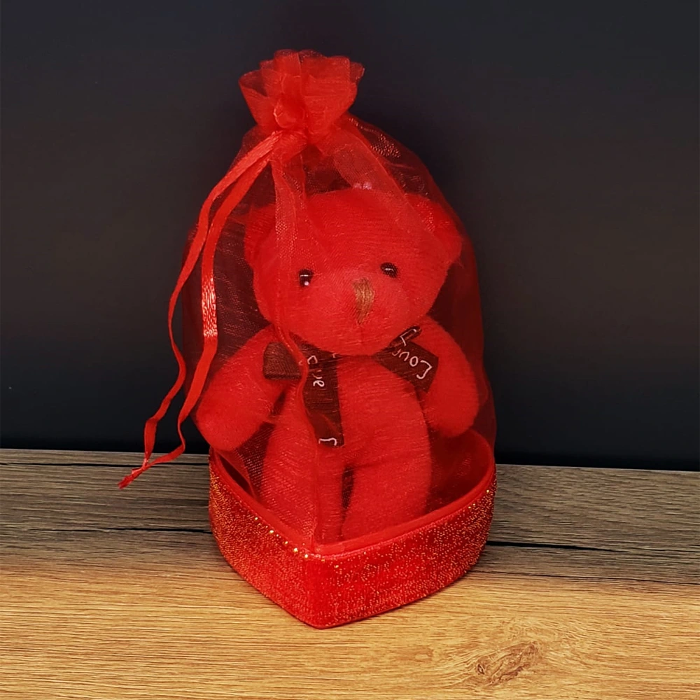 Kırmızı Hediyelik Kese İçinde Ayıcık ( Lisinya )