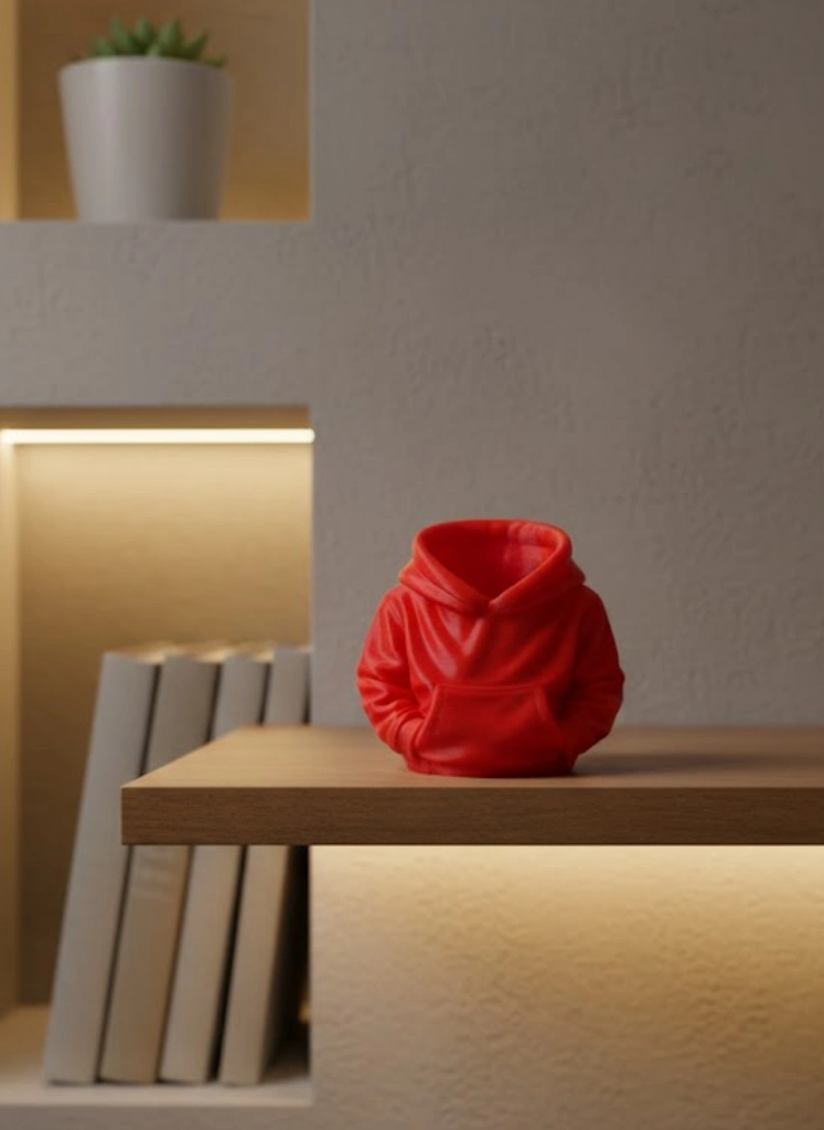 Kırmızı Hoodie Kalemlik 10x10 Cm Masa Üstü Düzenleyici ( Lisinya )