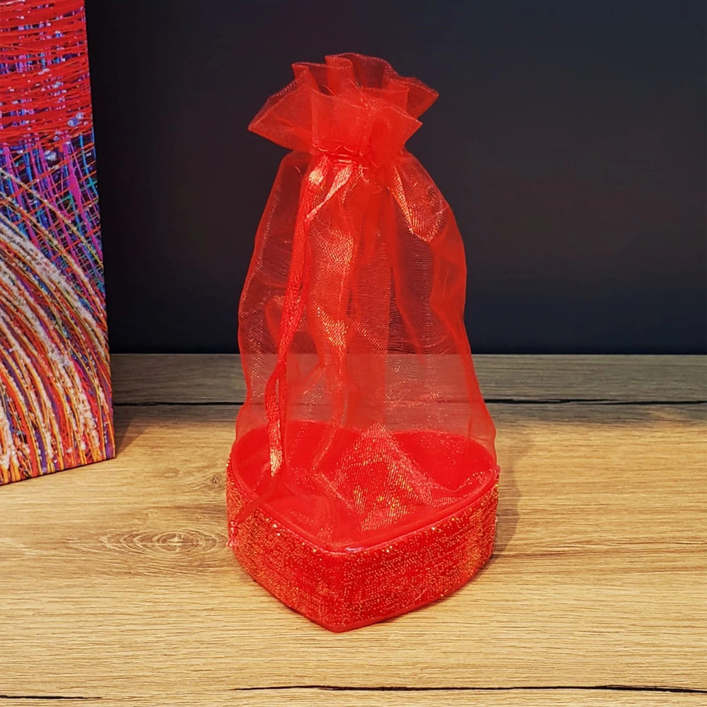 Kırmızı Kalpli Tül Kese ( Lisinya ) Kırmızı Kalpli Tül Kese ( Lisinya )