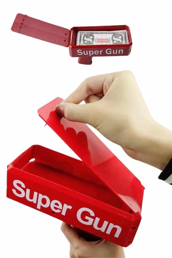 Kırmızı Parti Oyuncağı Para Saçma Fırlatma Tabancası Makinesi Super Money ( Lisinya )