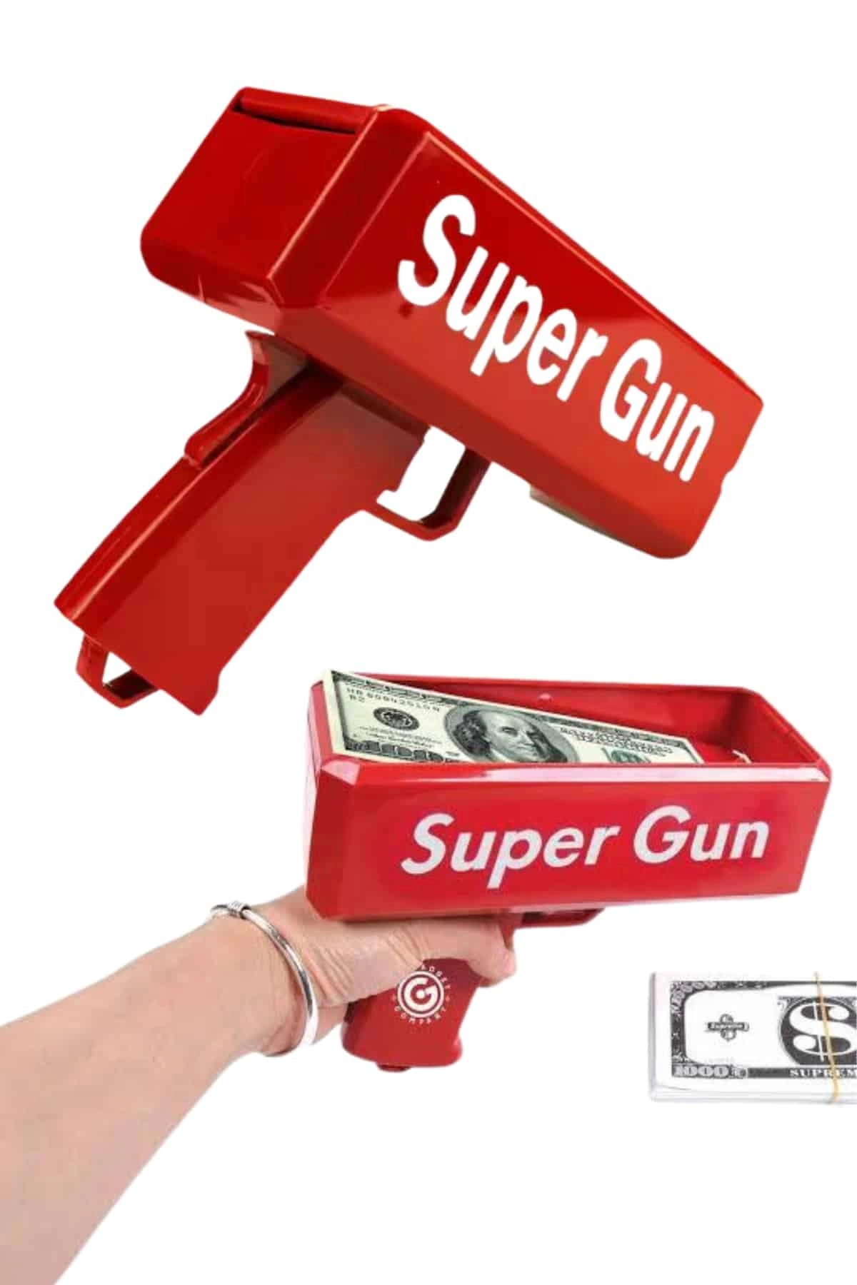 Kırmızı Parti Oyuncağı Para Saçma Fırlatma Tabancası Makinesi Super Money ( Lisinya )