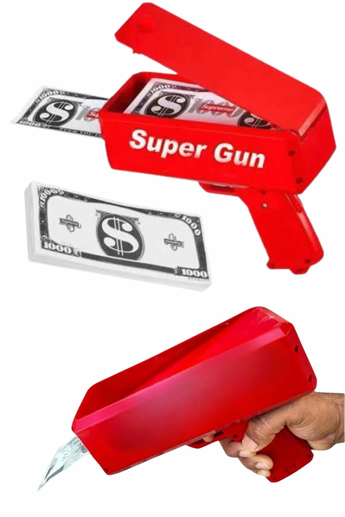 Kırmızı Parti Oyuncağı Para Saçma Fırlatma Tabancası Makinesi Super Money ( Lisinya )
