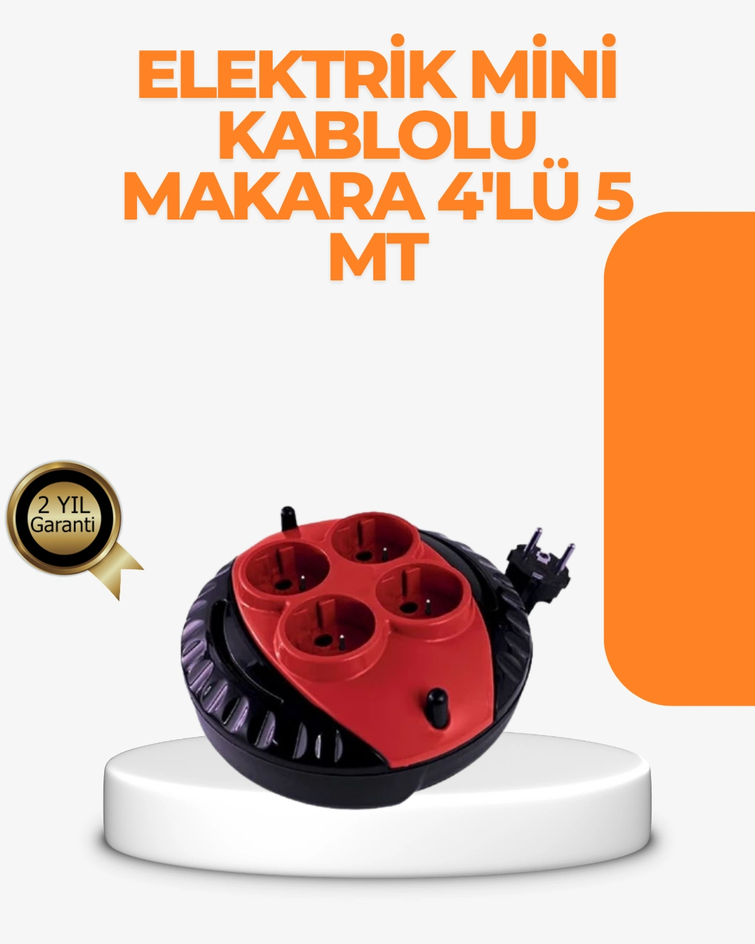 Kırmızı Renk 5 Metre 4’lü Kablolu Priz Makarası ( Lisinya )