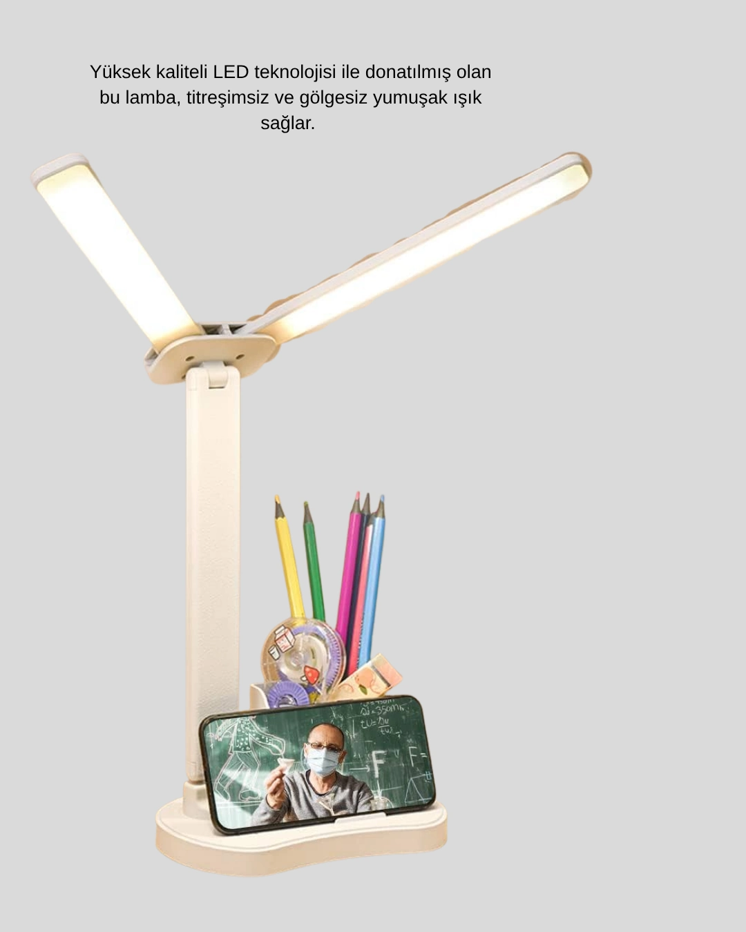 Kısılabilir Led Masa Lambası – Kalemlik Ve Telefon Standlı, Göz Yormayan Işık ( Lisinya )