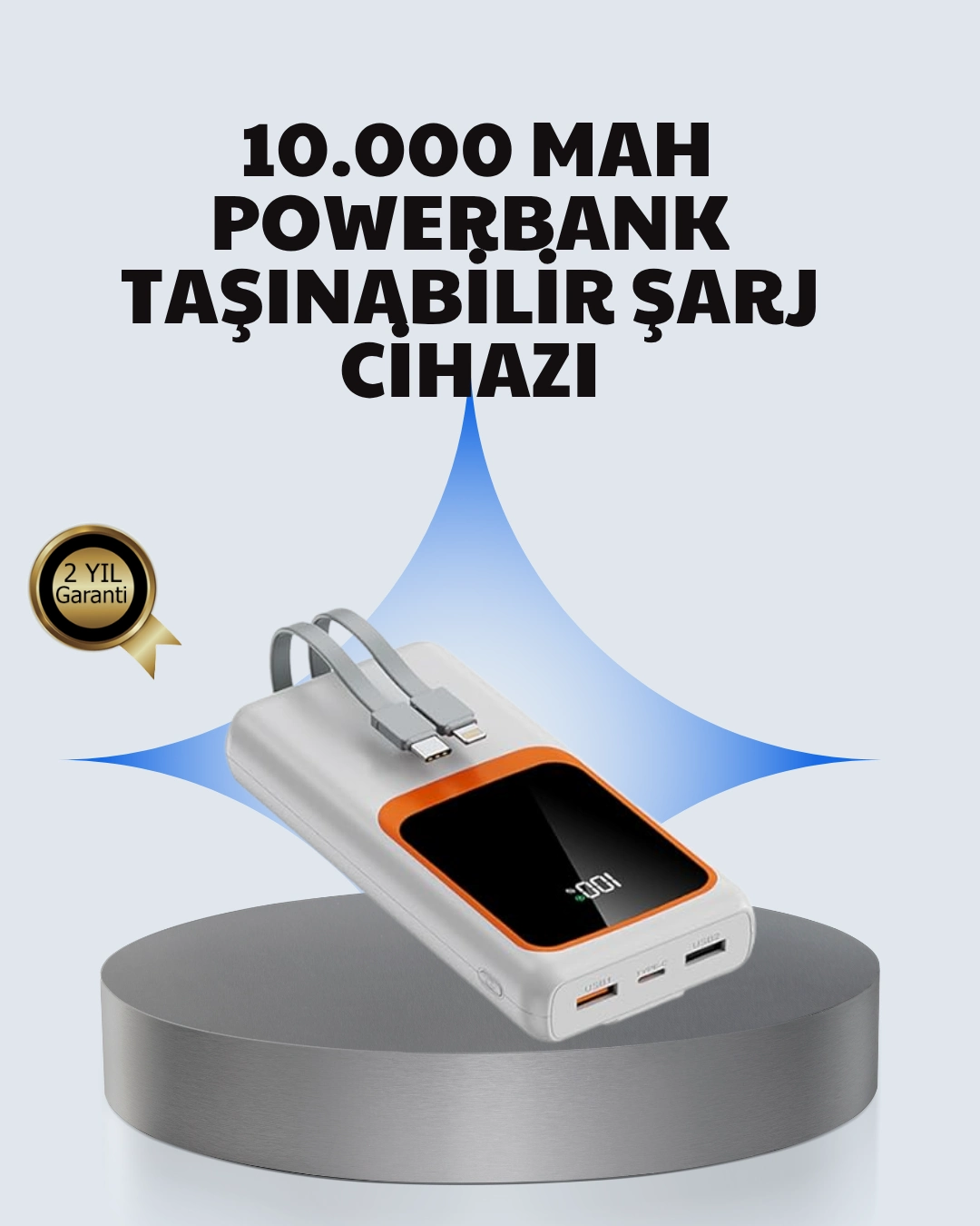 Kompakt 10000 Mah Powerbank – Dijital Göstergeli, Type-c Ve Lightning Uyumlu ( Lisinya )