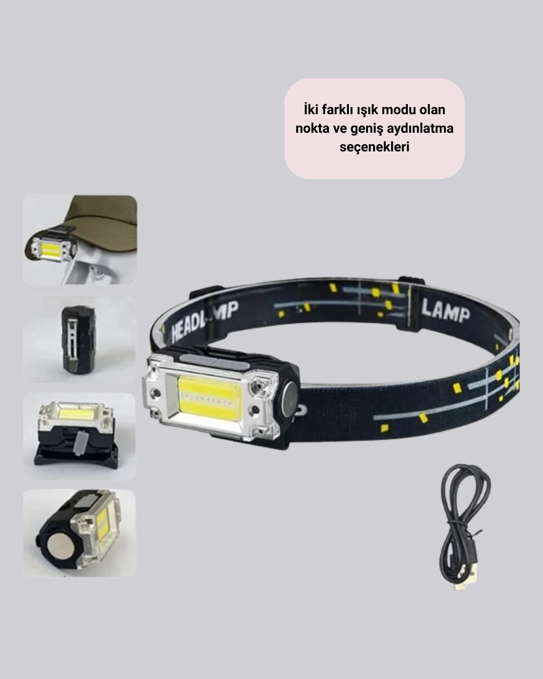 Kompakt Led Kafs Feneri Usb Şarjlı Manyetik 2 Işık Modlu 215 Lümen ( Lisinya )