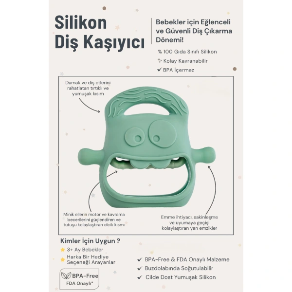 Koyu Yeşil Bebek Silikon Diş Kaşıyıcı ( Lisinya ) Koyu Yeşil Bebek Silikon Diş Kaşıyıcı ( Lisinya )