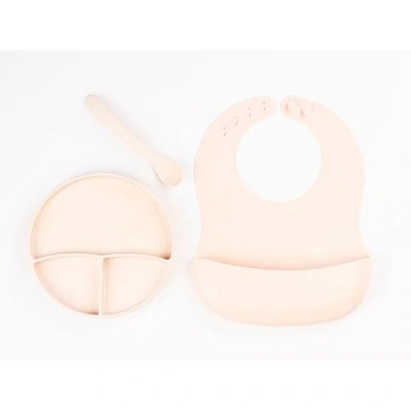 Krem Rengi 3’lü Silikon Yemek Seti – Önlük + Diş Kaşıyıcılı Kaşık + Vakumlu Tabak ( Lisinya ) Krem Rengi 3’lü Silikon Yemek Seti – Önlük + Diş Kaşıyıcılı Kaşık + Vakumlu Tabak ( Lisinya )