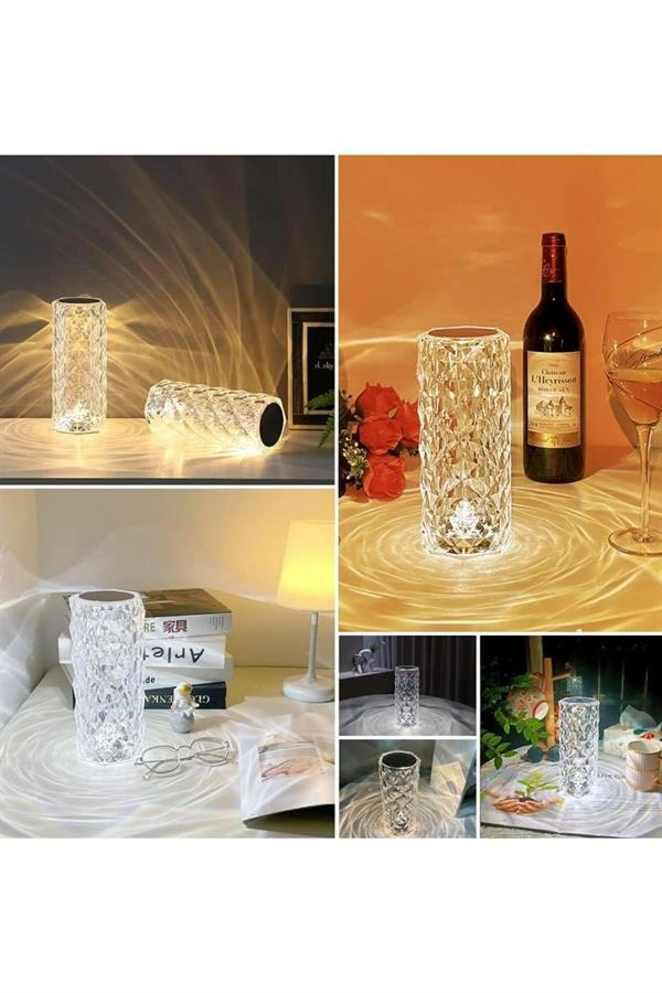 Kristal Lamba Masa Lambası Şarjlı Masa Lambası Dokunmatik Sensör Usb Şarjlı ( Lisinya )