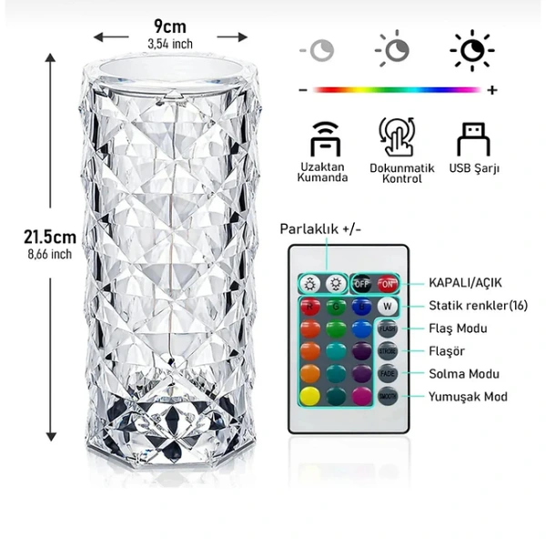 Kristal Led Kumandalı Ve Dokunmatik Masa Lambası ( Lisinya ) Kristal Led Kumandalı Ve Dokunmatik Masa Lambası ( Lisinya )