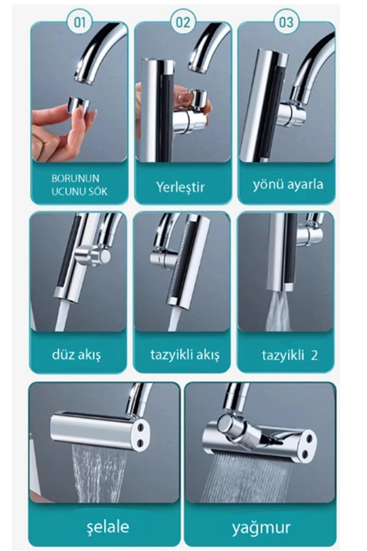 Krom Tasarruflu Şelale Musluk Başlığı 4 Modlu, Ayarlanabilir, Su Tasarrufu Sağlayan Pratik Başlık ( Lisinya ) Krom Tasarruflu Şelale Musluk Başlığı 4 Modlu, Ayarlanabilir, Su Tasarrufu Sağlayan Pratik Başlık ( Lisinya )
