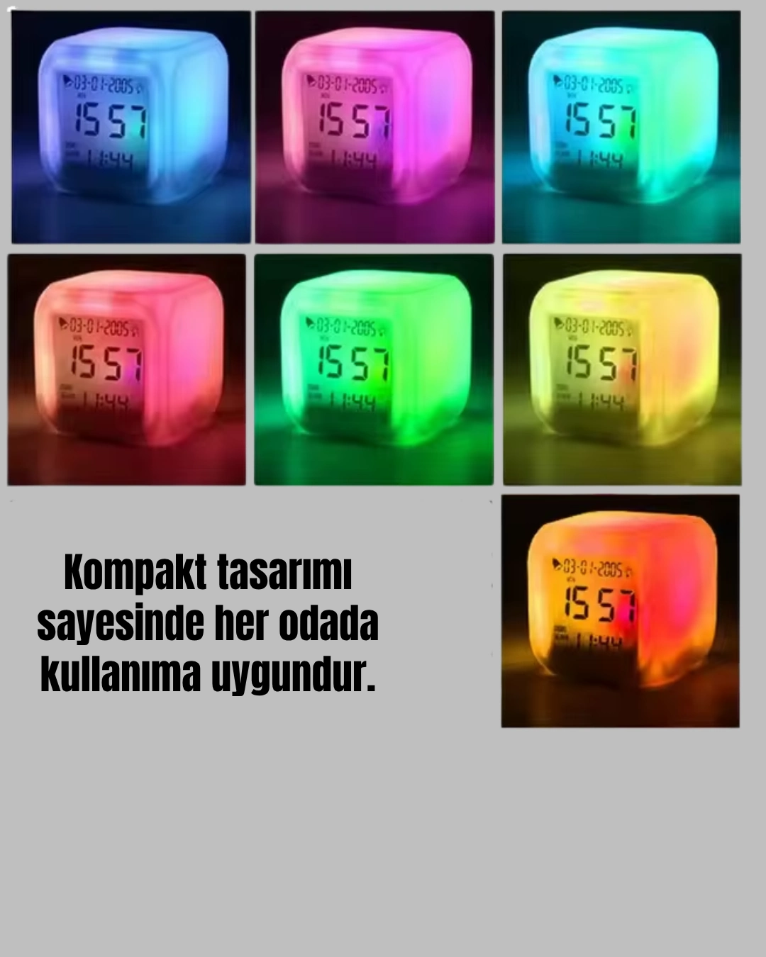 Kronometre Ve Takvim Destekli Renk Değiştiren Led Dijital Küp Saat ( Lisinya )