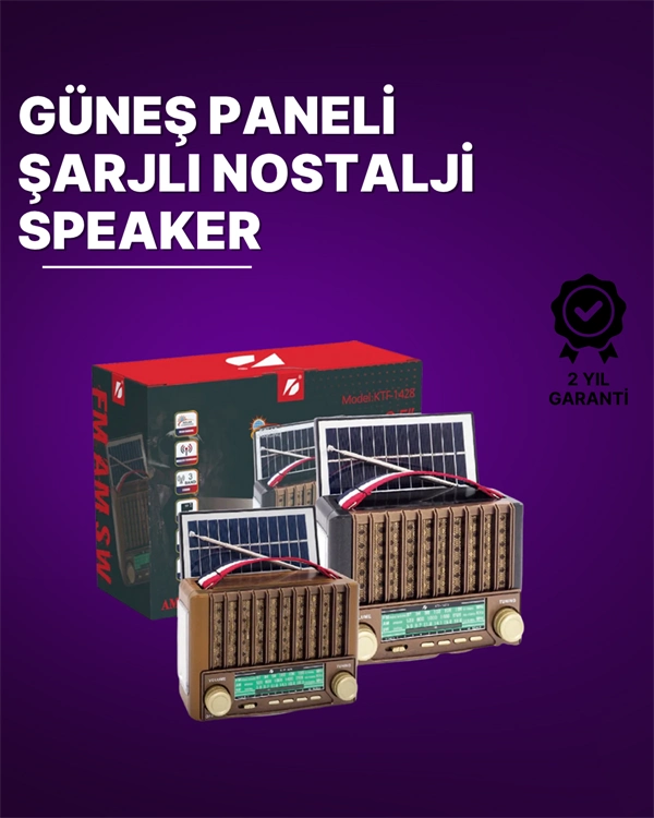 Ktf-1428 Güneş Paneli Şarjlı Nostaljik Bluetooth Hoparlör – Fm/am/sw Radyo, Usb/sd Desteği, Taşınabilir Tasarım ( Lisinya )