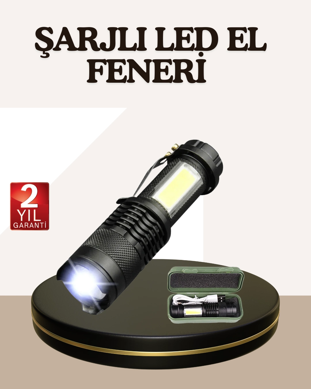 Küçük Boy Şarjlı Led El Feneri Taşınabilir Klipsli ( Lisinya )