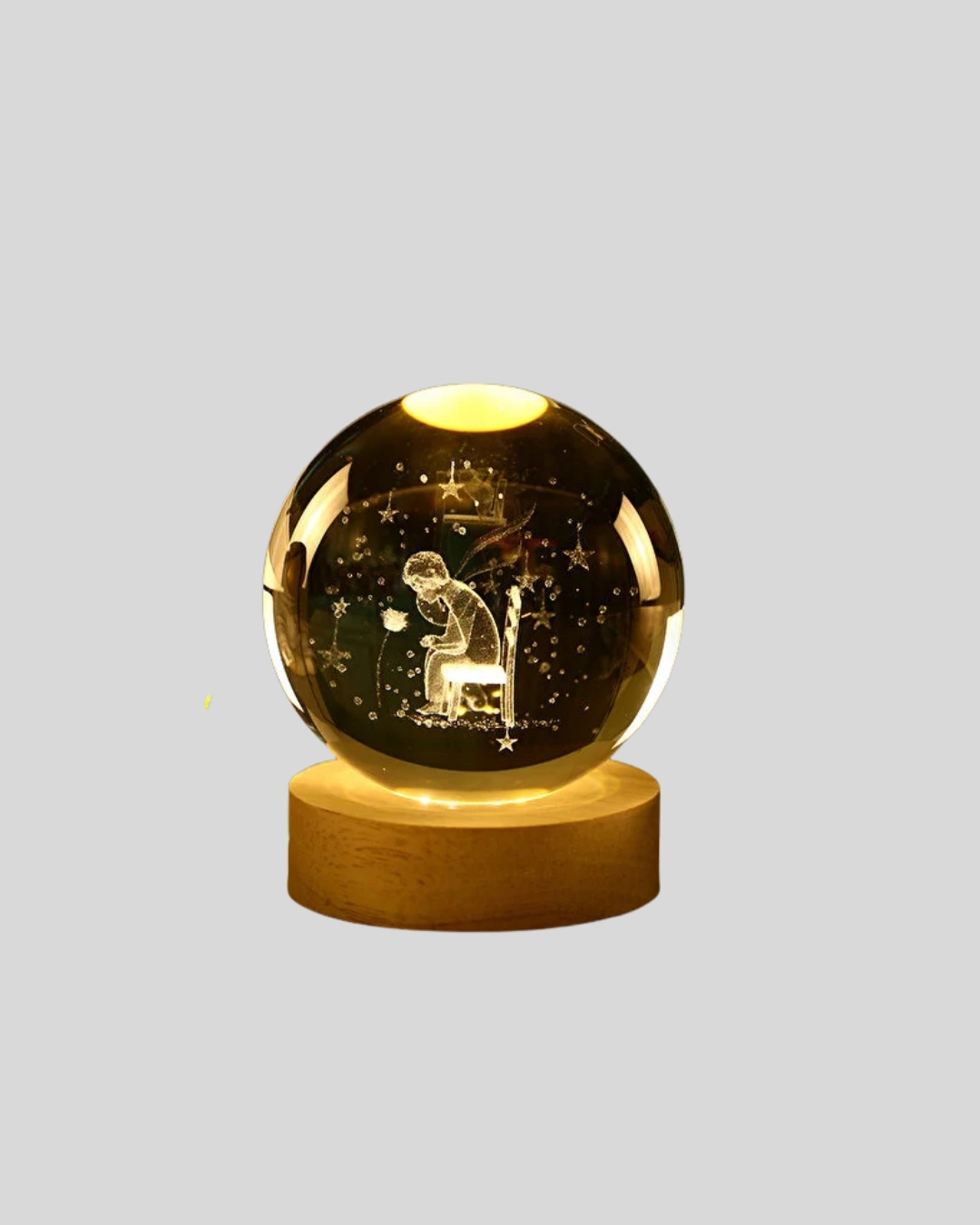 Küçük Prens Cam Küre Usb Işıklı Ahşap Standlı Büyük Boy ( Lisinya )