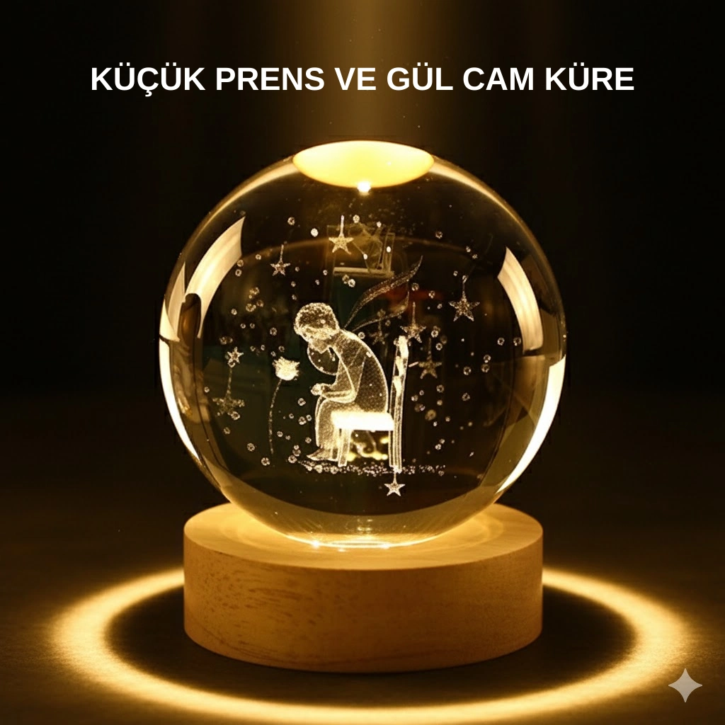 Küçük Prens Işıklı Küre Lamba Ahşap Taban Büyük Boy Hediyelik ( Lisinya )