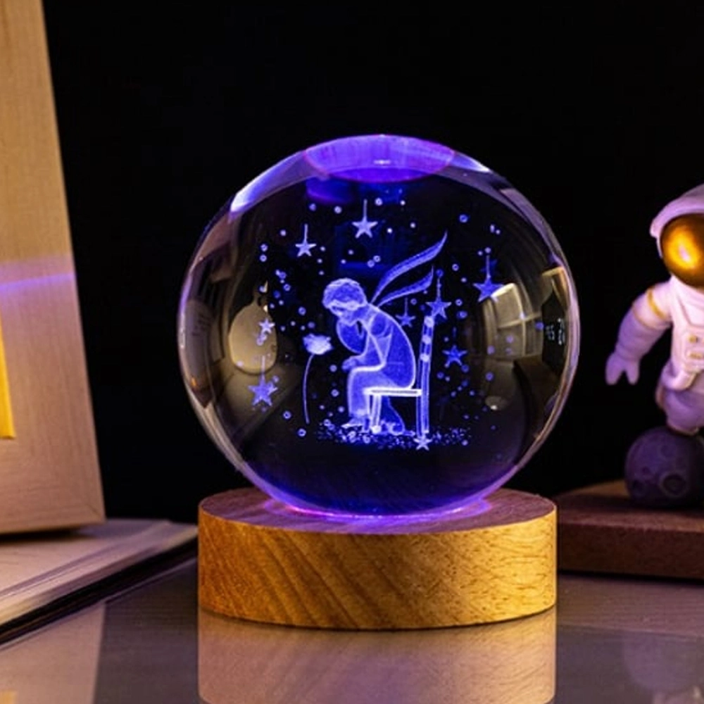 Küçük Prens Tasarımlı Işıklı Cam Küre ( Lisinya )