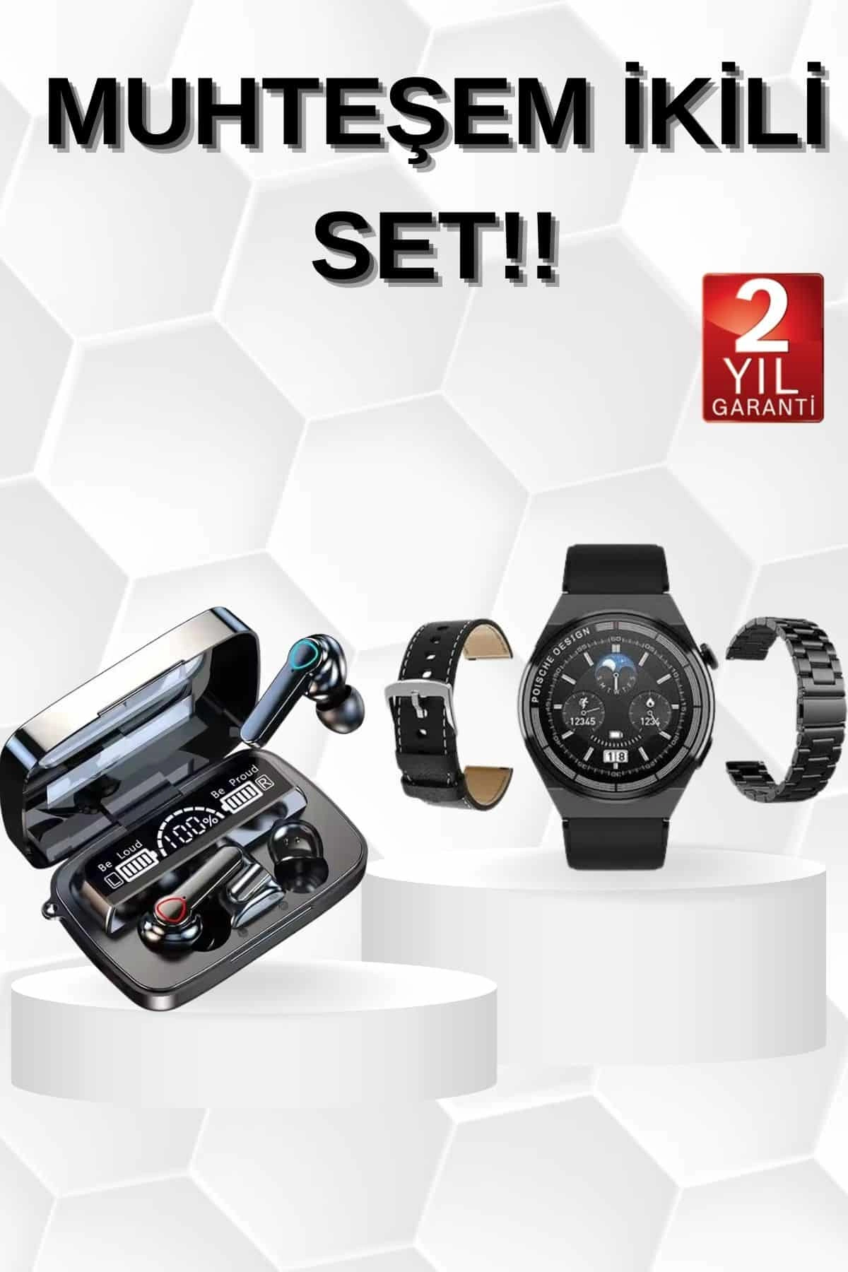 Kulak İçi Kablosuz Bluetooth Kulaklık Ve Nfc Ve Gps Özellikli Akıllı Saat Alarm Ve Titreşim ( Lisinya )