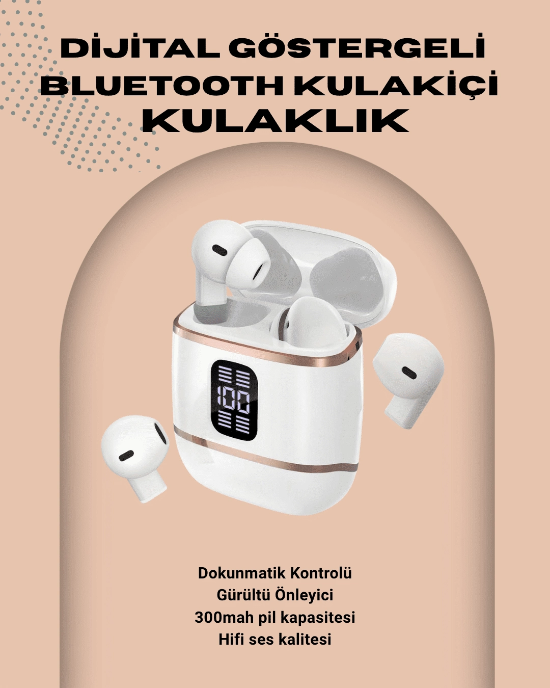 Kulakiçi Bluetooth Kulaklık V5.3 – 4’lü Set, Dijital Ekranlı, Gürültü Engelleme ( Lisinya ) Kulakiçi Bluetooth Kulaklık V5.3 – 4’lü Set, Dijital Ekranlı, Gürültü Engelleme ( Lisinya )