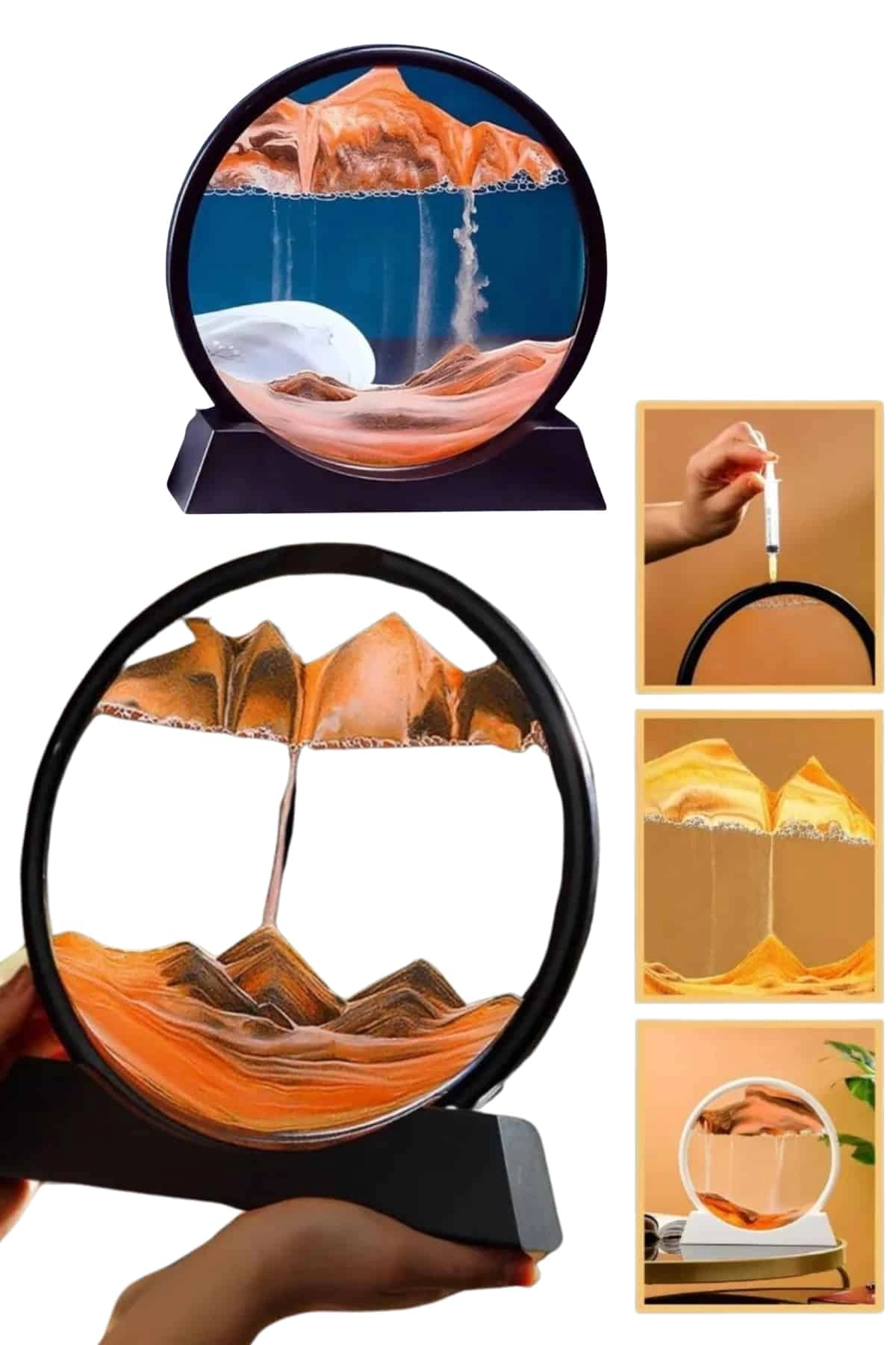 Kum Saati Yuvarlak Şık Kum Tablosu Dekoratif Kum Sulu Kum Saati ( Lisinya )