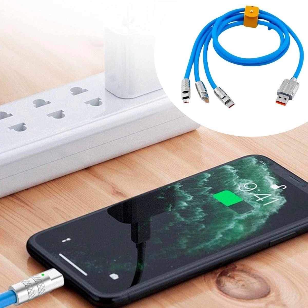 Kutulu  3 Şarj Aleti 1 Arada Çinko Alaşım Hızlı Şarj Kablosu Mavi 3 İn 1 ( Lisinya )