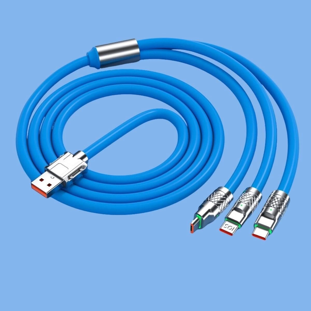 Kutulu  3 Şarj Aleti 1 Arada Çinko Alaşım Hızlı Şarj Kablosu Mavi 3 İn 1 ( Lisinya )