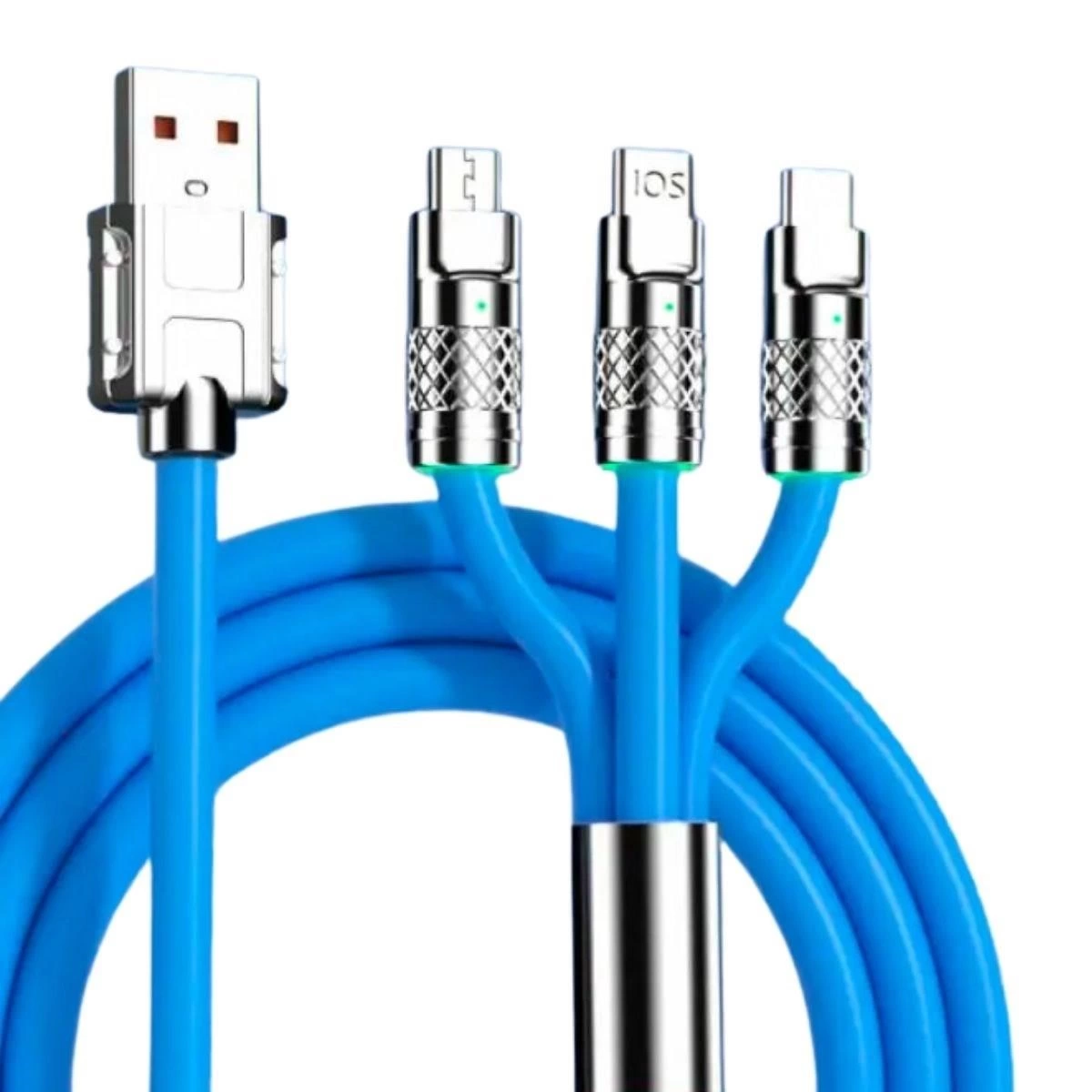 Kutulu  3 Şarj Aleti 1 Arada Çinko Alaşım Hızlı Şarj Kablosu Mavi 3 İn 1 ( Lisinya )