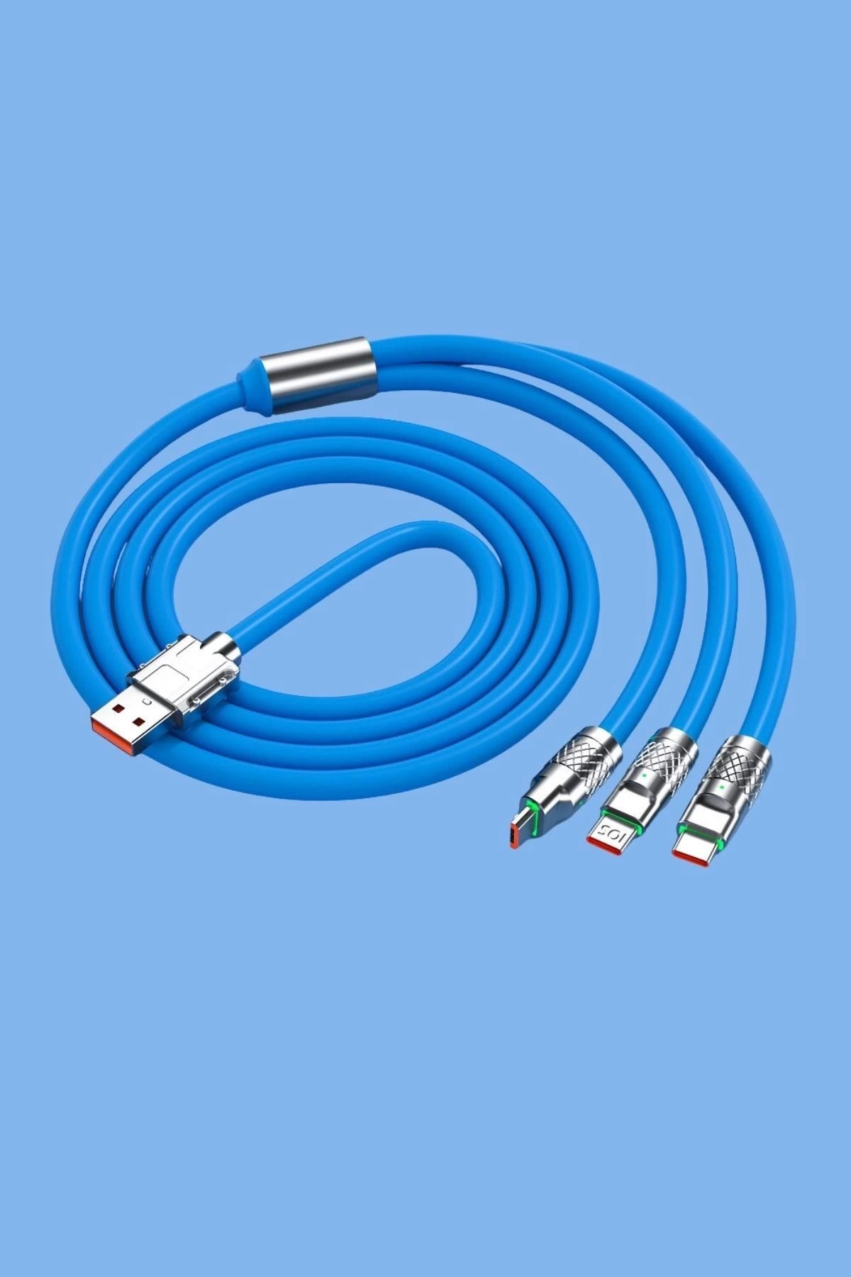 Kutulu  3 Şarj Aleti 1 Arada Çinko Alaşım Hızlı Şarj Kablosu Mavi 3 İn 1 ( Lisinya )