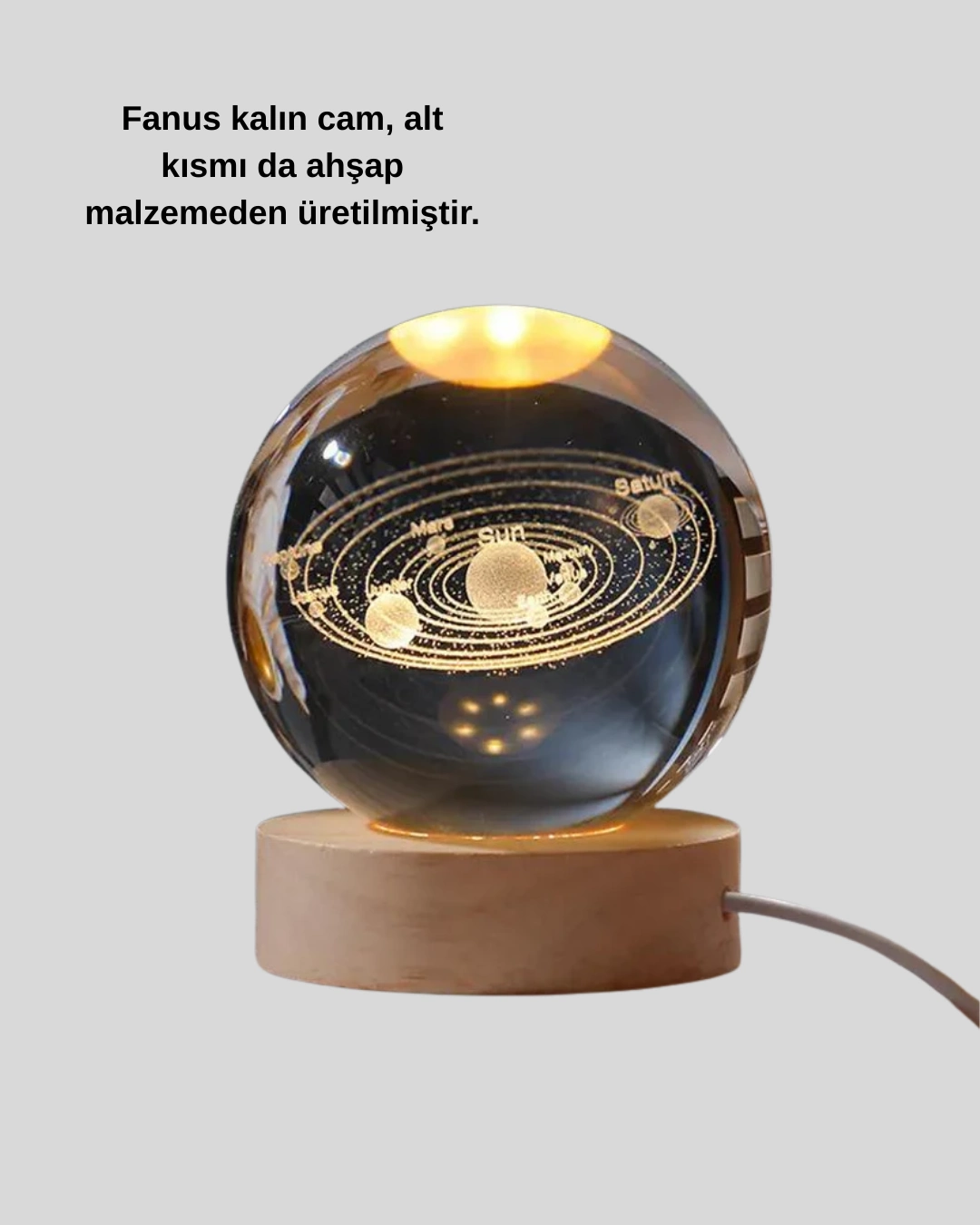Led Işıklı Kristal Küre Ahşap Standlı Dekoratif Gezegen Model ( Lisinya )