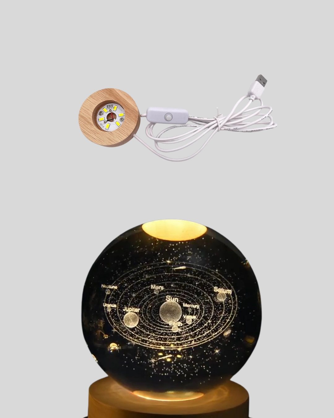 Led Işıklı Kristal Küre Ahşap Standlı Dekoratif Gezegen Model ( Lisinya )