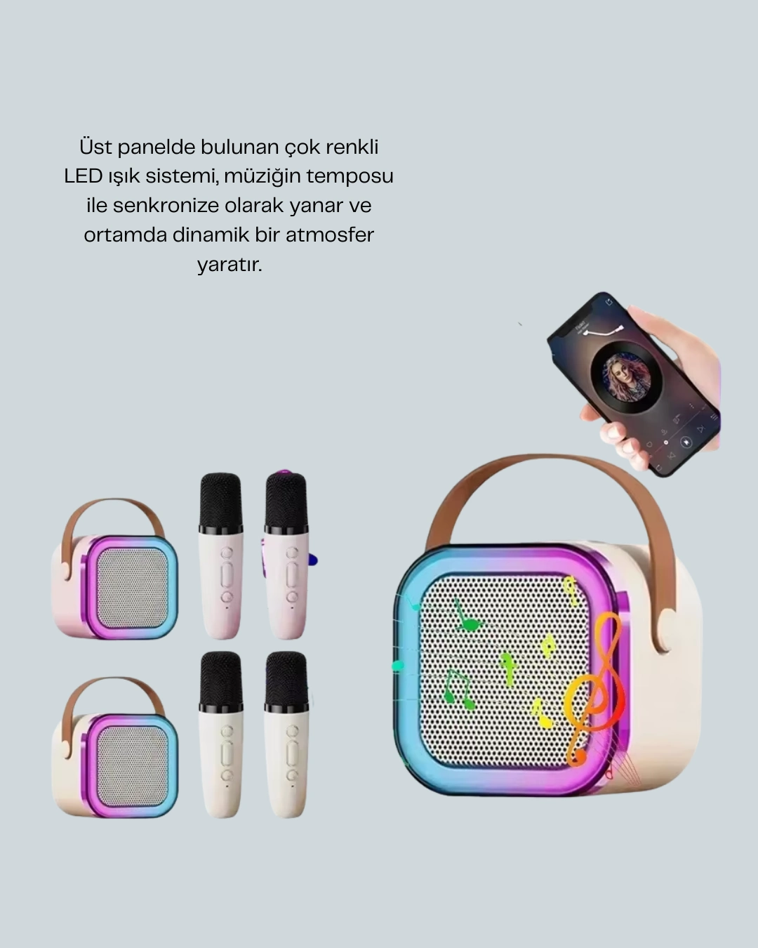 Led Işıklı Taşınabilir Karaoke Hoparlör – Usb & Aux Girişli ( Lisinya )