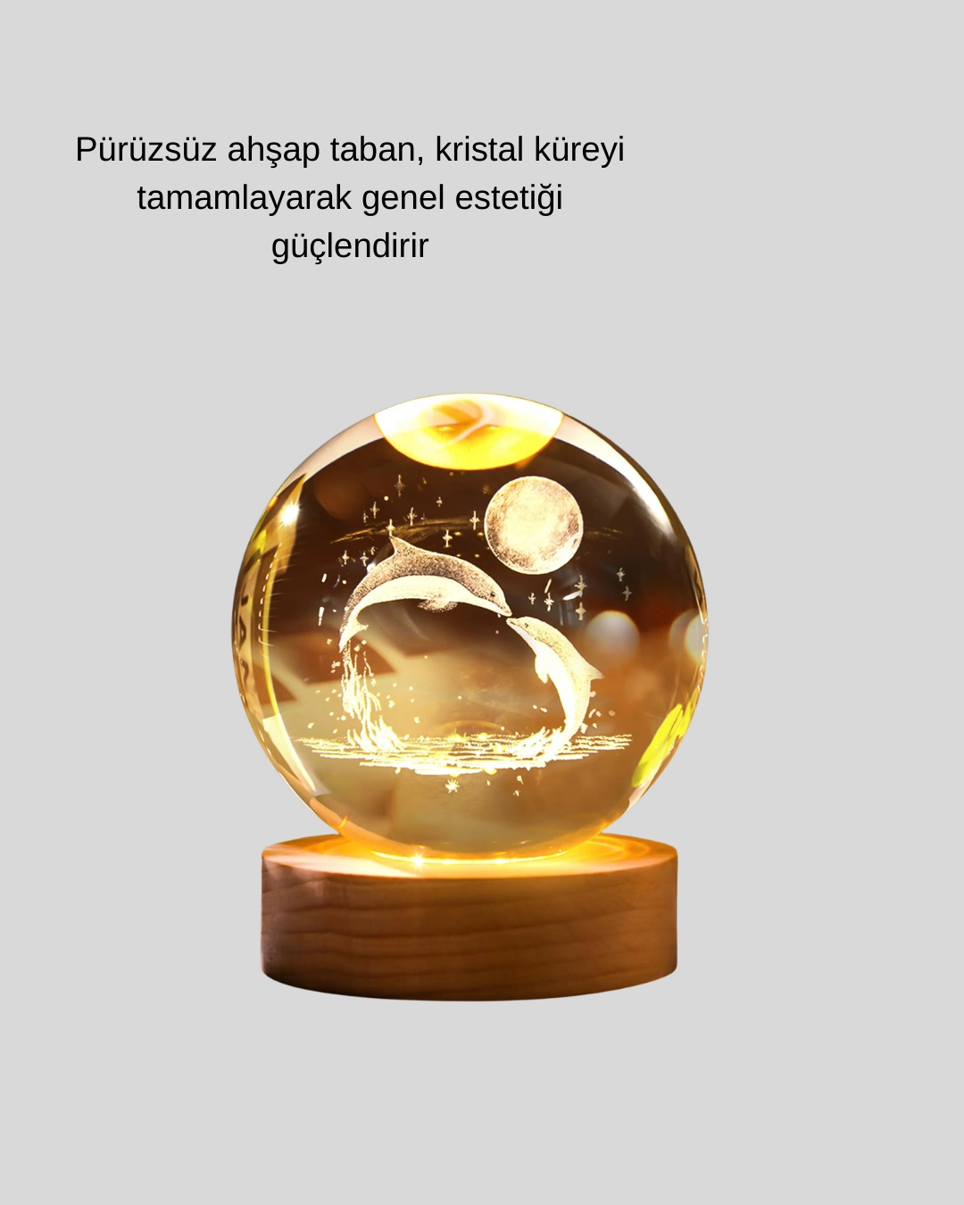 Led Işıklı Yunus Küre Ahşap Standlı Modern Dekoratif Aksesuar ( Lisinya )