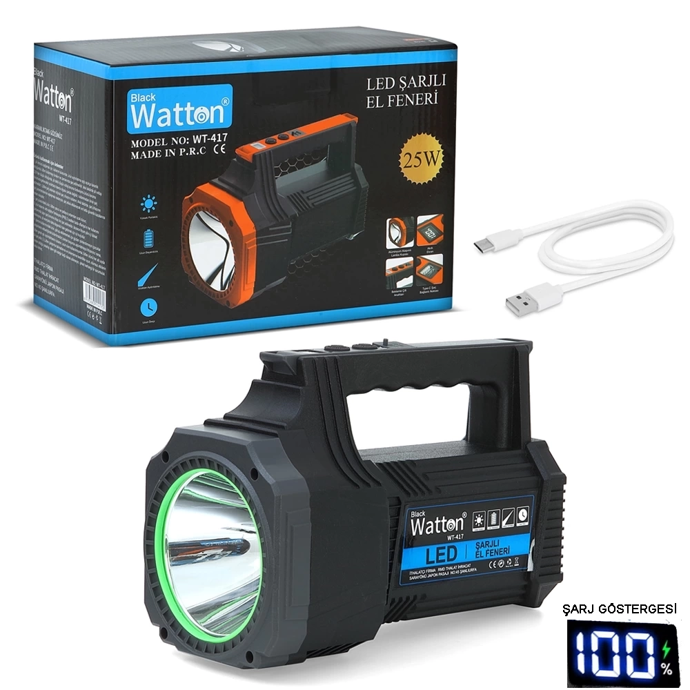 Led Şarjlı El Feneri 25w Wt-417 ( Lisinya ) Led Şarjlı El Feneri 25w Wt-417 ( Lisinya )