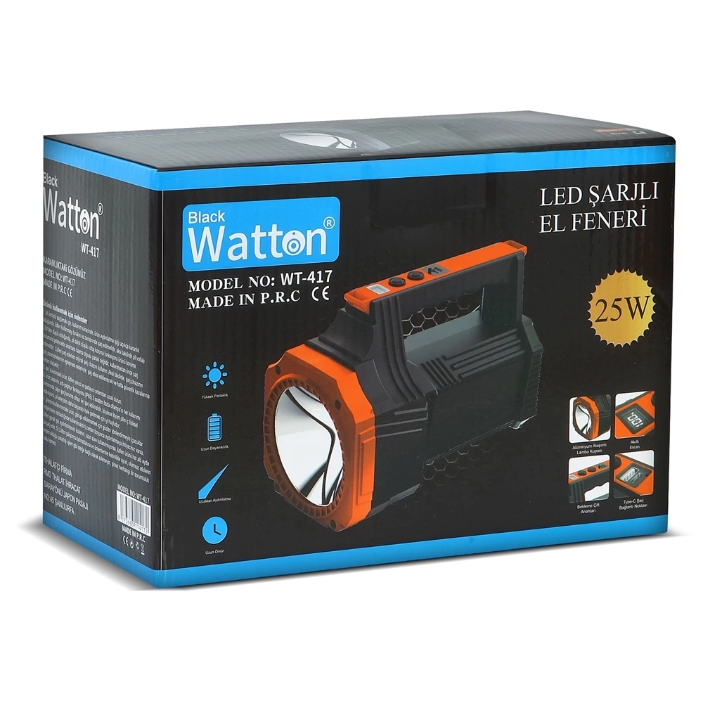 Led Şarjlı El Feneri 25w Wt-417 ( Lisinya ) Led Şarjlı El Feneri 25w Wt-417 ( Lisinya )