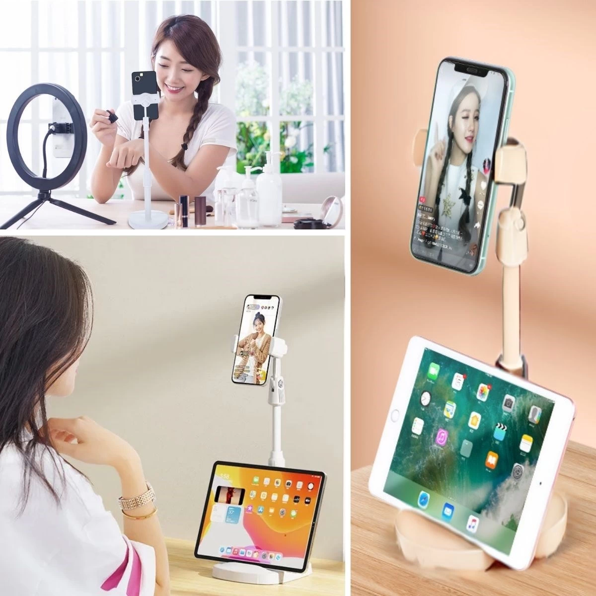 Masa Üstü Tablet Ve Telefon Tutucu Plastik Aparat Beyaz Telefon Standı ( Lisinya )