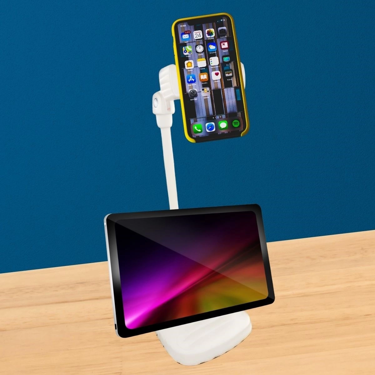 Masa Üstü Tablet Ve Telefon Tutucu Plastik Aparat Beyaz Telefon Standı ( Lisinya )